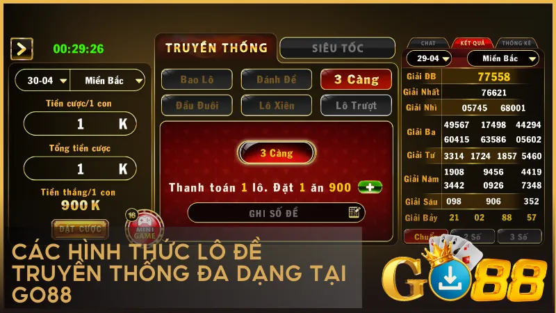 GO88 mang đến hệ thống lô đề đầy đủ từ bao lô đến xiên số phục vụ mọi chiến thuật cá cược
