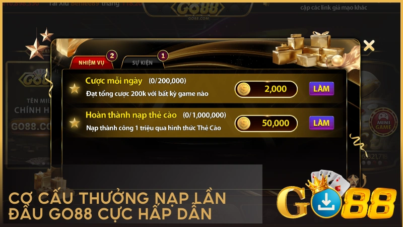 Cơ cấu thưởng nạp lần đầu GO88 cực hấp dẫn