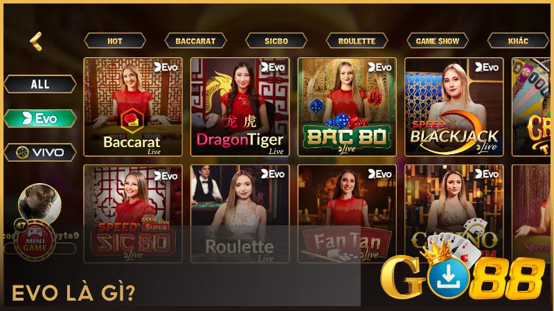 EVO mang đến trải nghiệm live casino chân thực với công nghệ hiện đại và sự tương tác trực tiếp với dealer như tại sòng bài thật