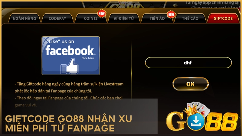 Giftcode GO88 nhận xu miễn phí từ fanpage