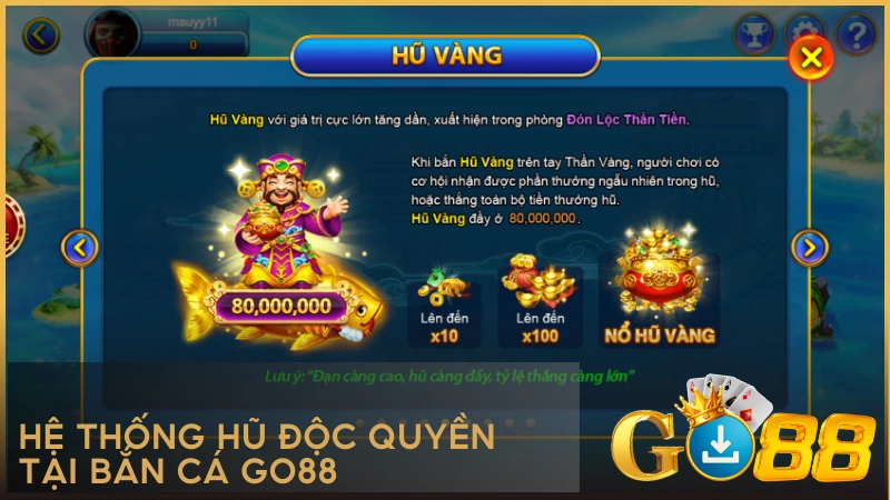 Hệ thống hũ độc quyền được cung cấp tại Bắn Cá GO88
