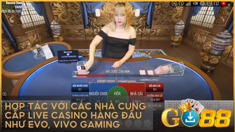 GO88 hợp tác với EVO và VIVO mang đến trải nghiệm live casino ổn định, sắc nét và chuyên nghiệp cho mọi người chơi.