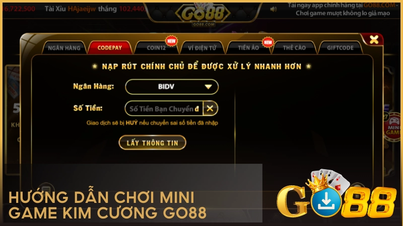 Hướng dẫn chơi Mini Game Kim Cương GO88