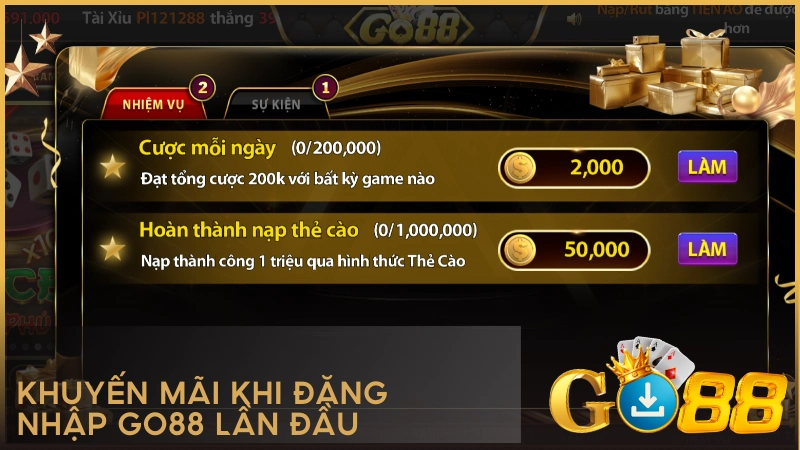 Khuyến mãi khi đăng nhập GO88 lần đầu