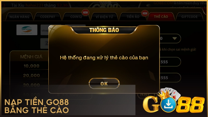 Nạp tiền GO88 bằng thẻ cào