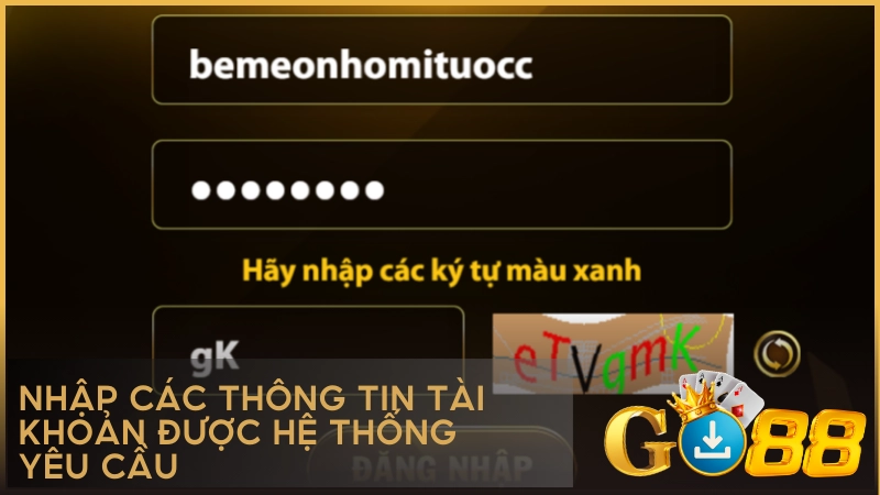 Nhập các thông tin tài khoản được hệ thống yêu cầu