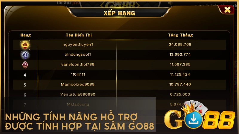 Những tính năng hỗ trợ được tính hợp tại Sâm GO88