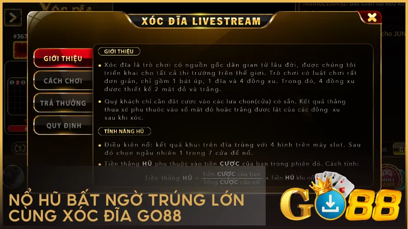 Tính năng nổ hũ tăng độ kịch tính và cơ hội thắng lớn khi chơi xóc đĩa livestream tại GO88