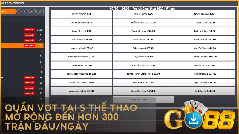 Quần vợt tại S Thể Thao mở rộng đến hơn 300 trận đấu/ngày