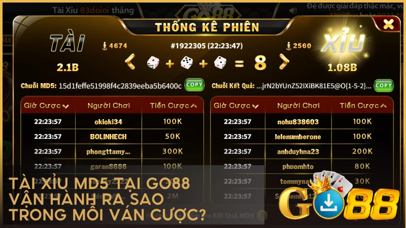 Tài Xỉu MD5 tại GO88 vận hành ra sao trong mỗi ván cược?