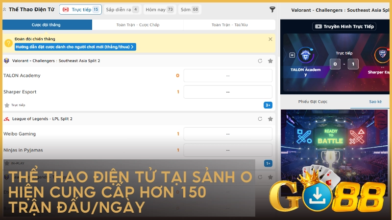 Thể thao điện tử tại Sảnh O hiện cung cấp hơn 150 trận đấu/ngày