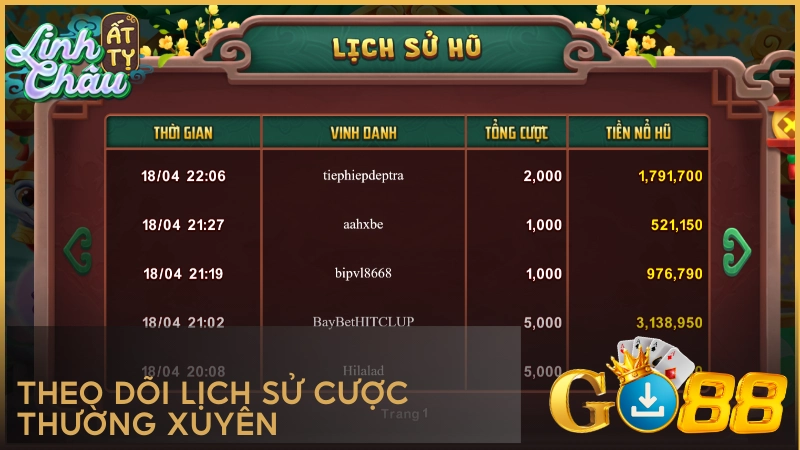 Theo dõi lịch sử cược thường xuyên