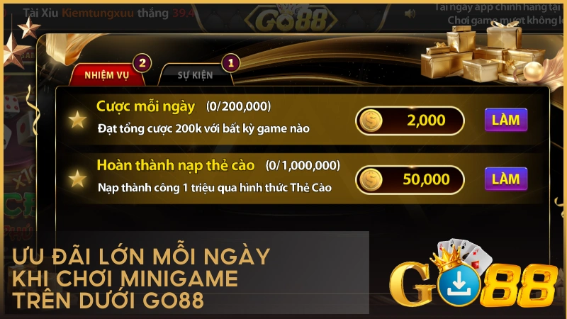 Ưu đãi lớn mỗi ngày khi chơi Minigame Trên Dưới tại GO88